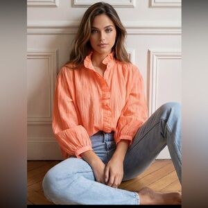 FROM PARIS FRANCE 🇫🇷 Orange Ruffled Blouse